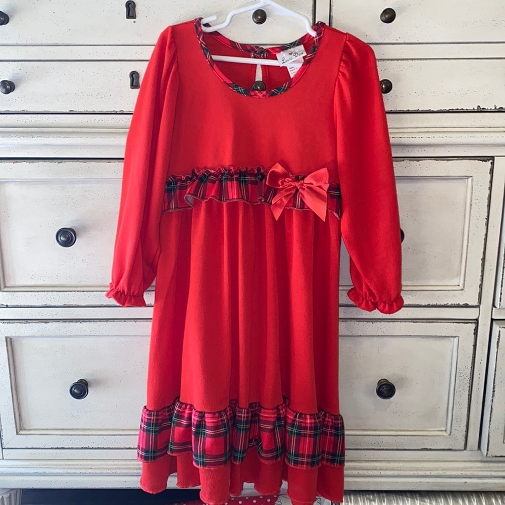 Laura Dare red Christmas plaid ruffles ribbon bow longsleeve nightgown pajamas 5